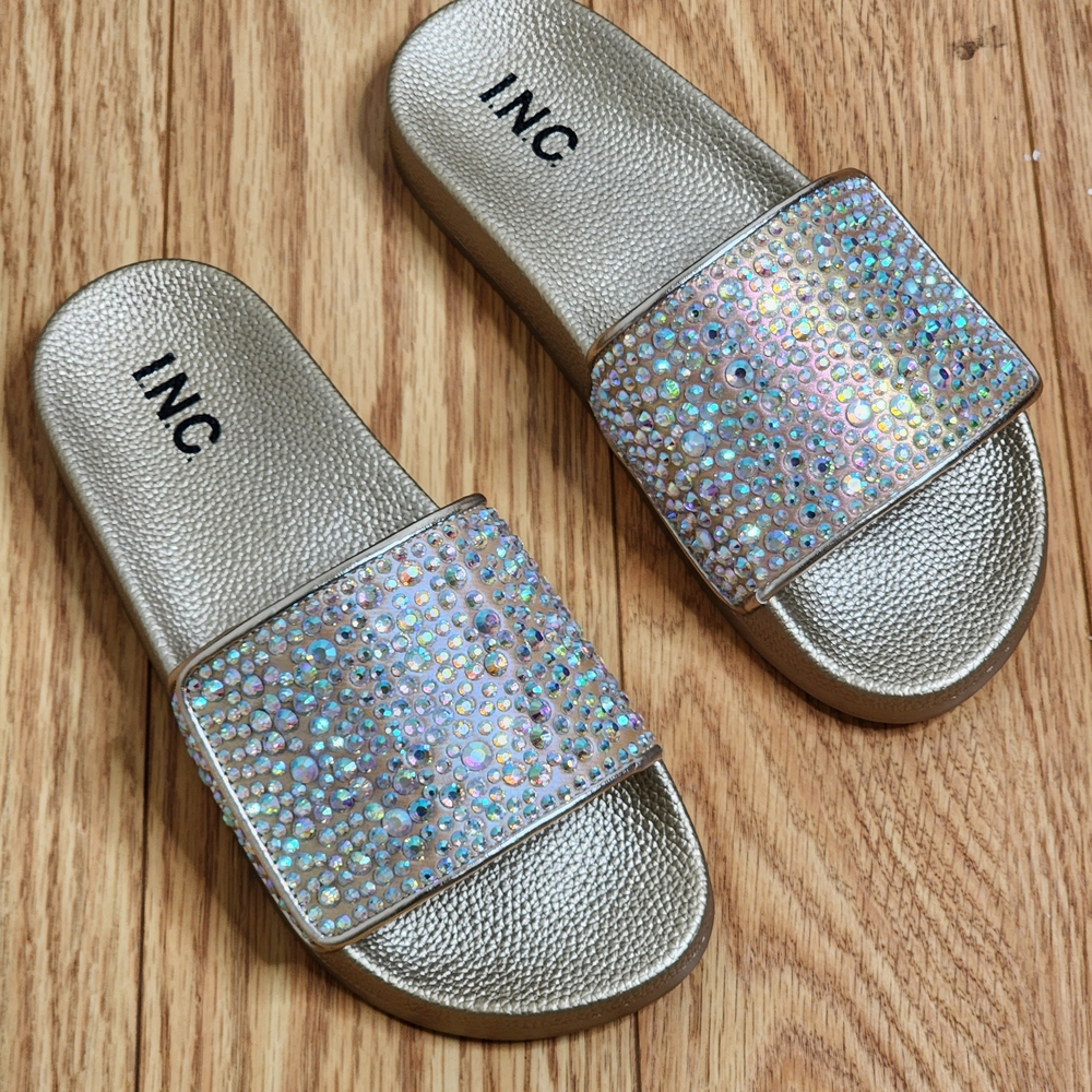 I.N.C. International Concepts Women's Peymin Gold Pool Slides Sandals Size 9 - Picture 8 of 10